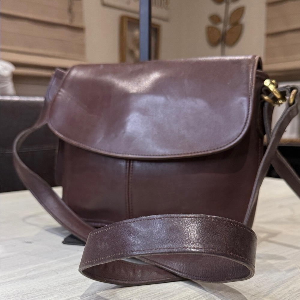 Vintage Coach Dark Brown Equestrian Leather Flap Bag